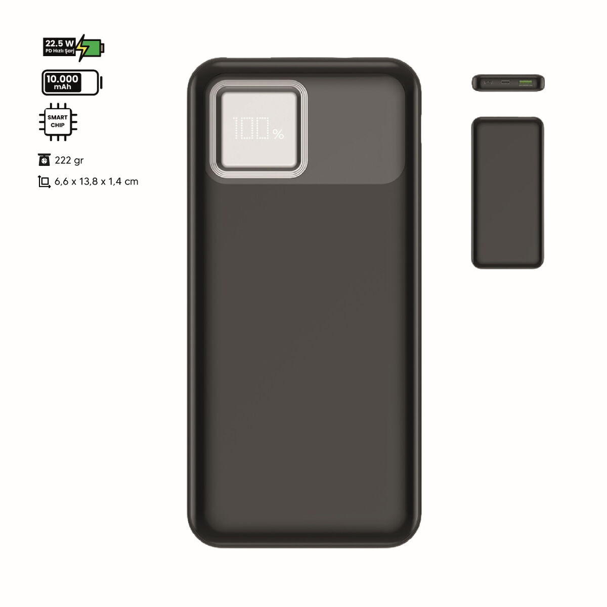 HOLL POWERBANK SİYAH 10.000 MAH 22,5W PD HIZLI ŞARJ