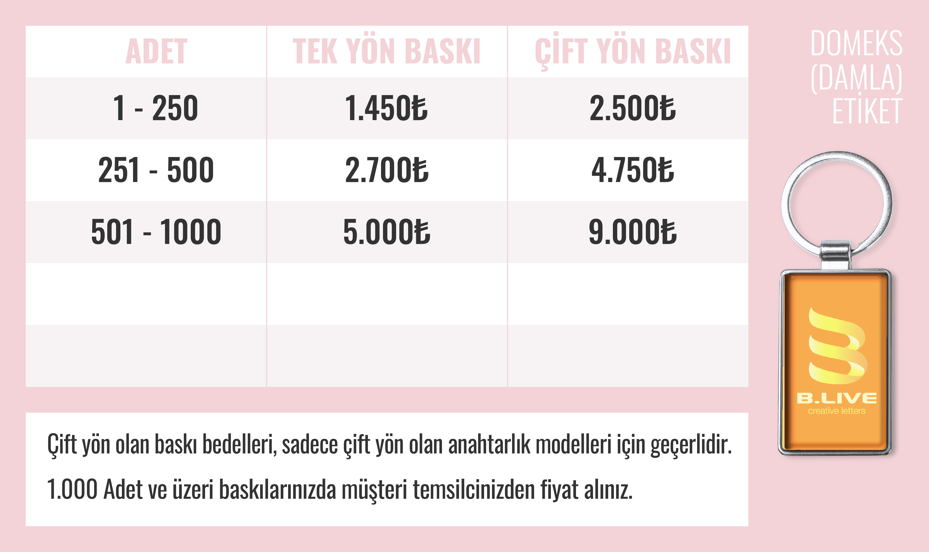 Domeks Baskı fiyat tablosu